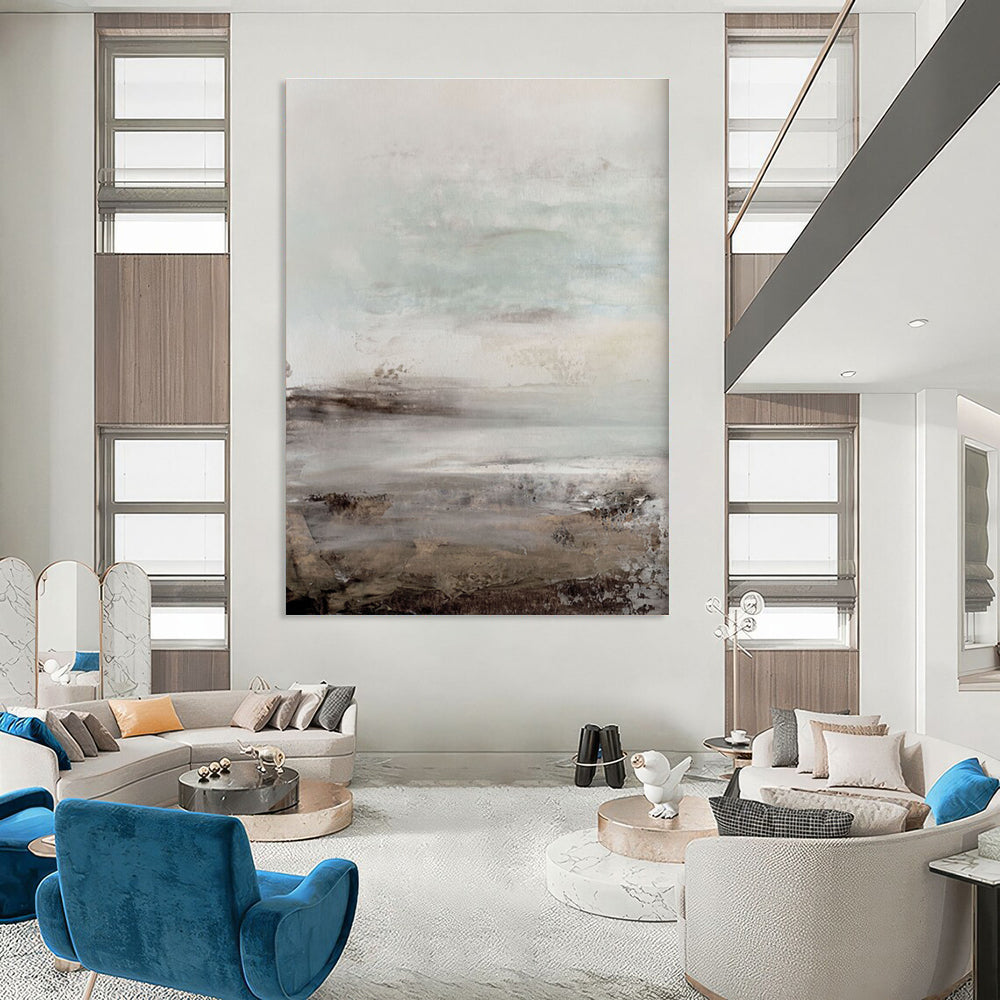 Neutral - Toned Landscape Abstract Painting for Serene Bedrooms HENG153