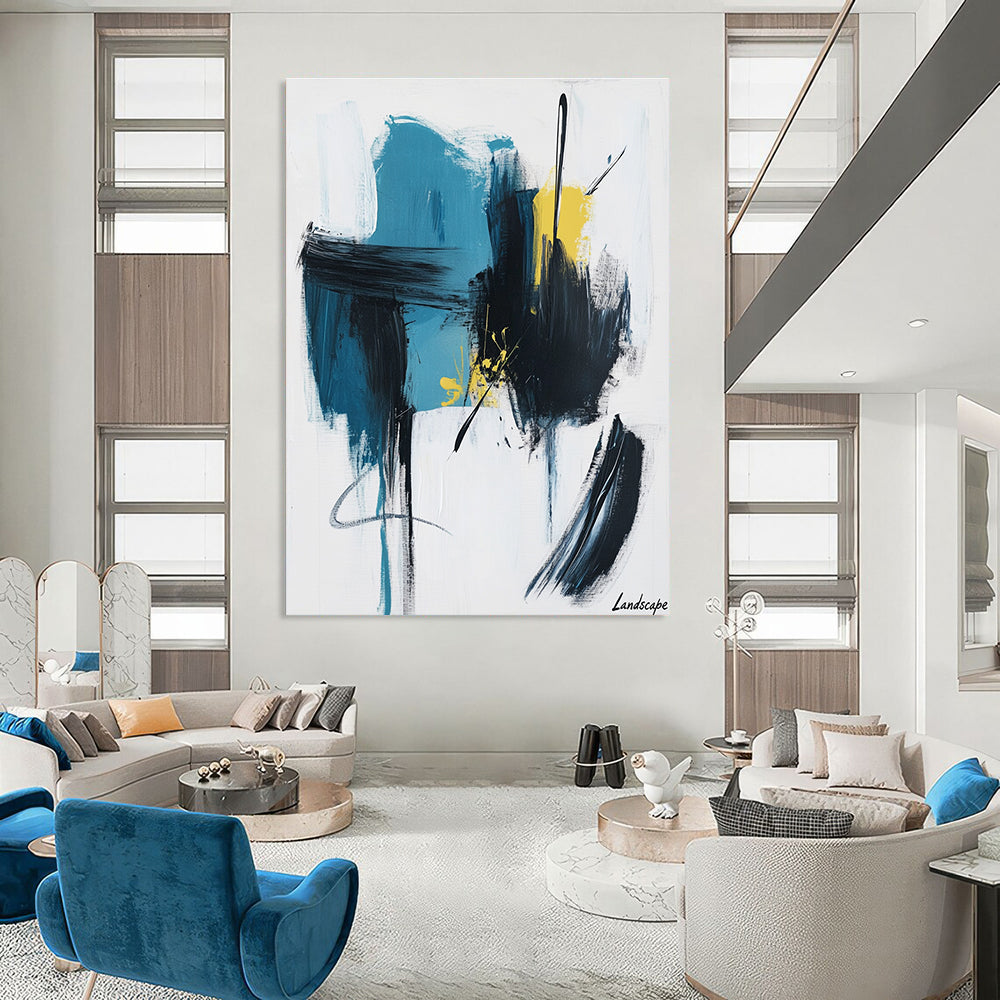 Blue, Black, and Yellow Abstract Painting for Creative Studio Lounges GAB1197