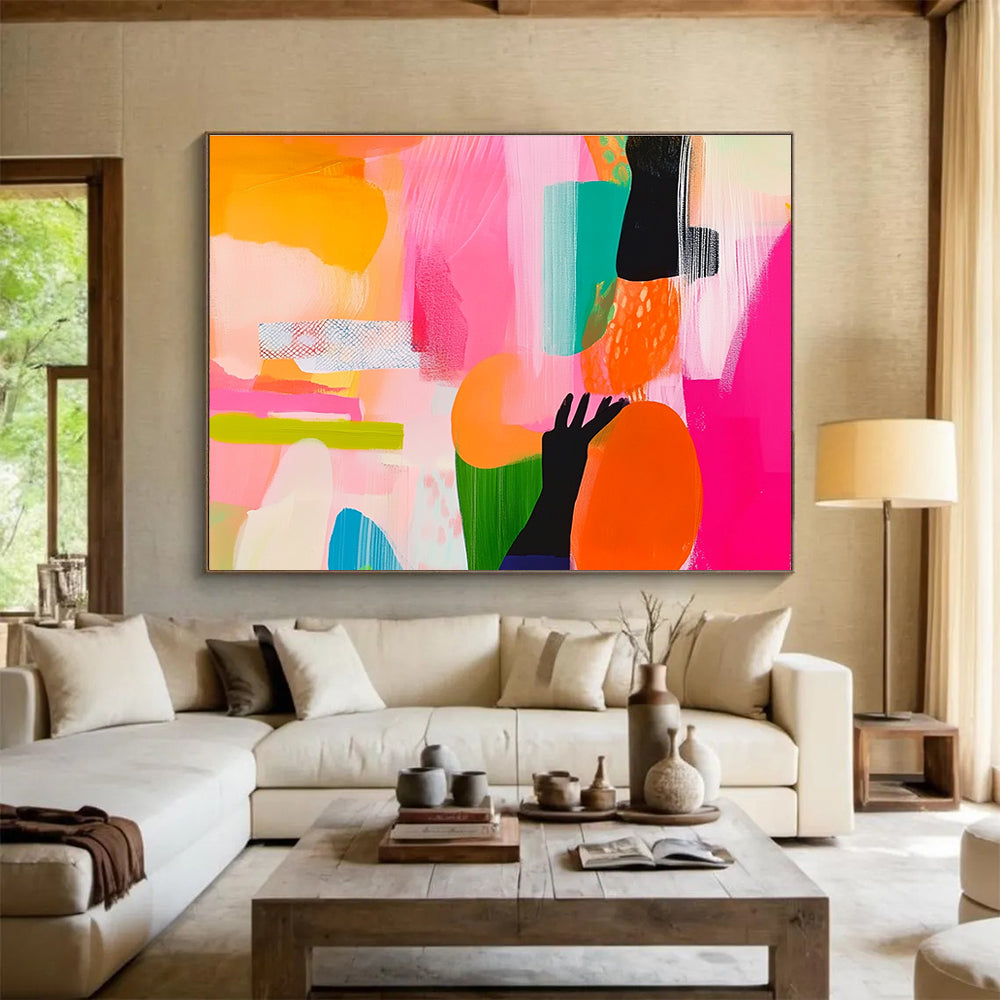 Pink and Orange Abstract Painting with Bold, Expressive Energy ABS458