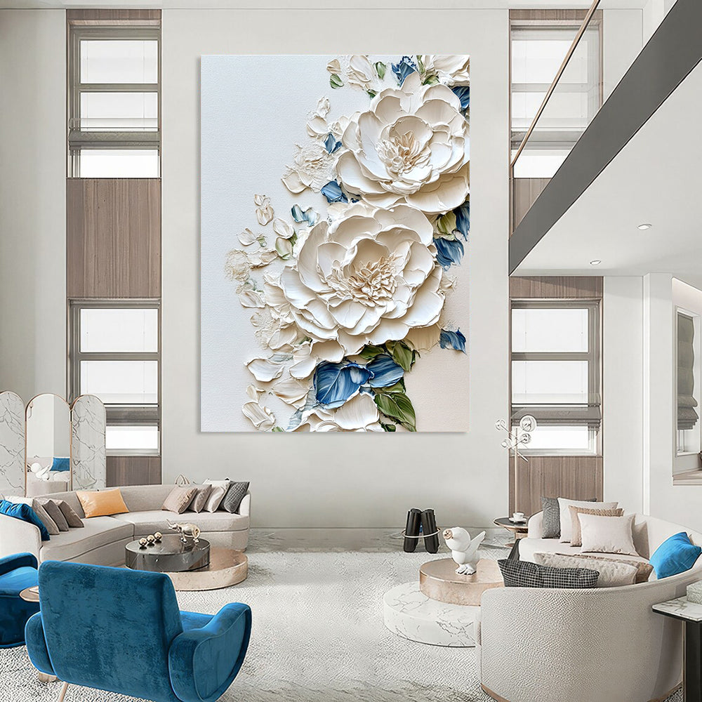 Textured White Peonies Abstract Painting for Luxurious Bridal Suites GAB0831