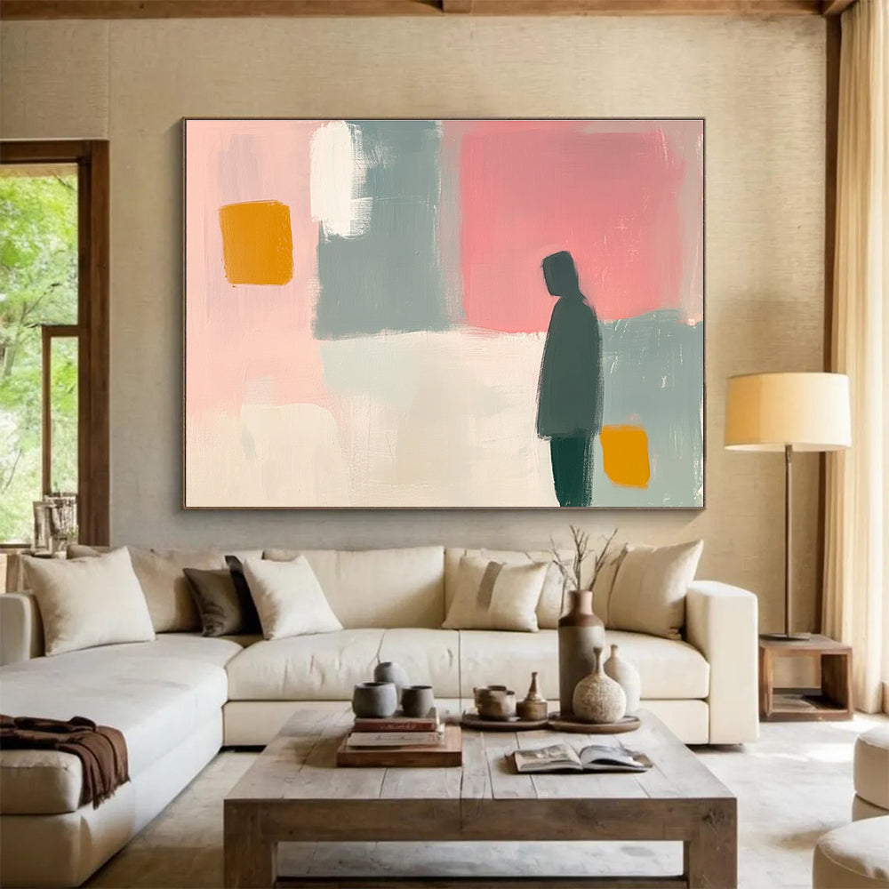 Solitary Figure Abstract Painting with Calm Introspective Mood ABS538
