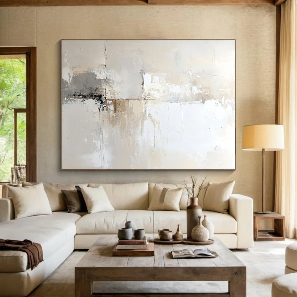 Beige and Gray Abstract Painting with Subtle, Textured Minimalism ABS450