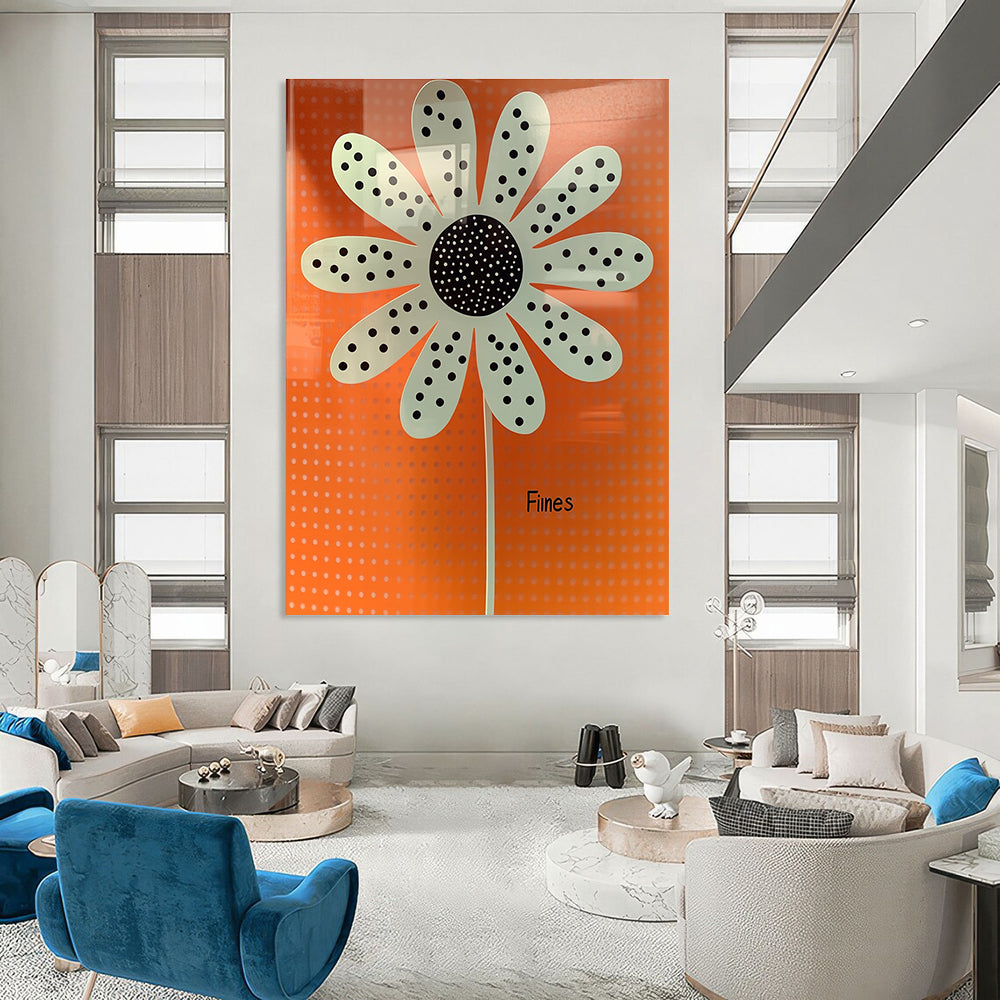 Polka Dot Flower on Orange - Playful Botanical Art GAB0408