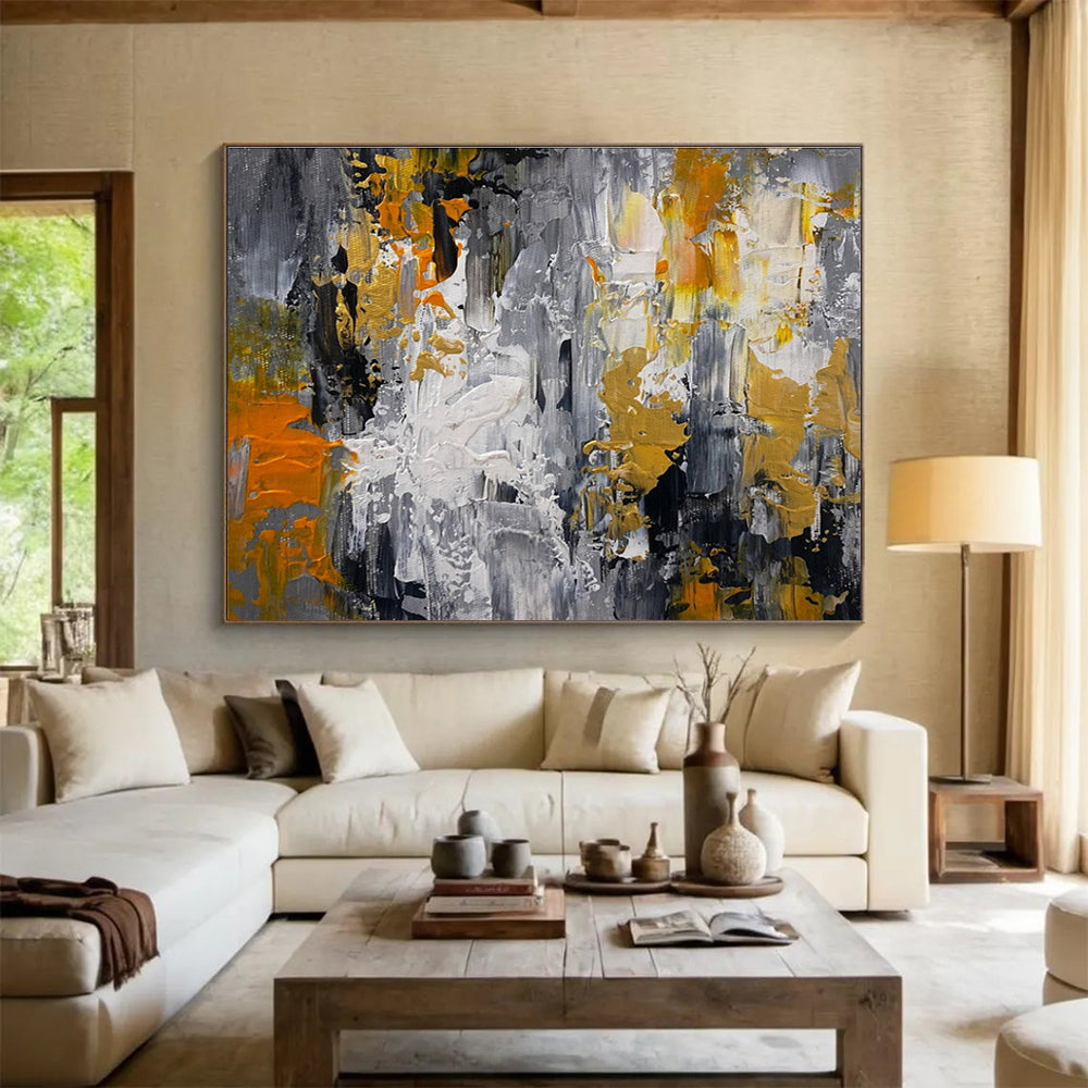 Gray and Gold Abstract City Painting for Industrial - Chic Lofts YHT358