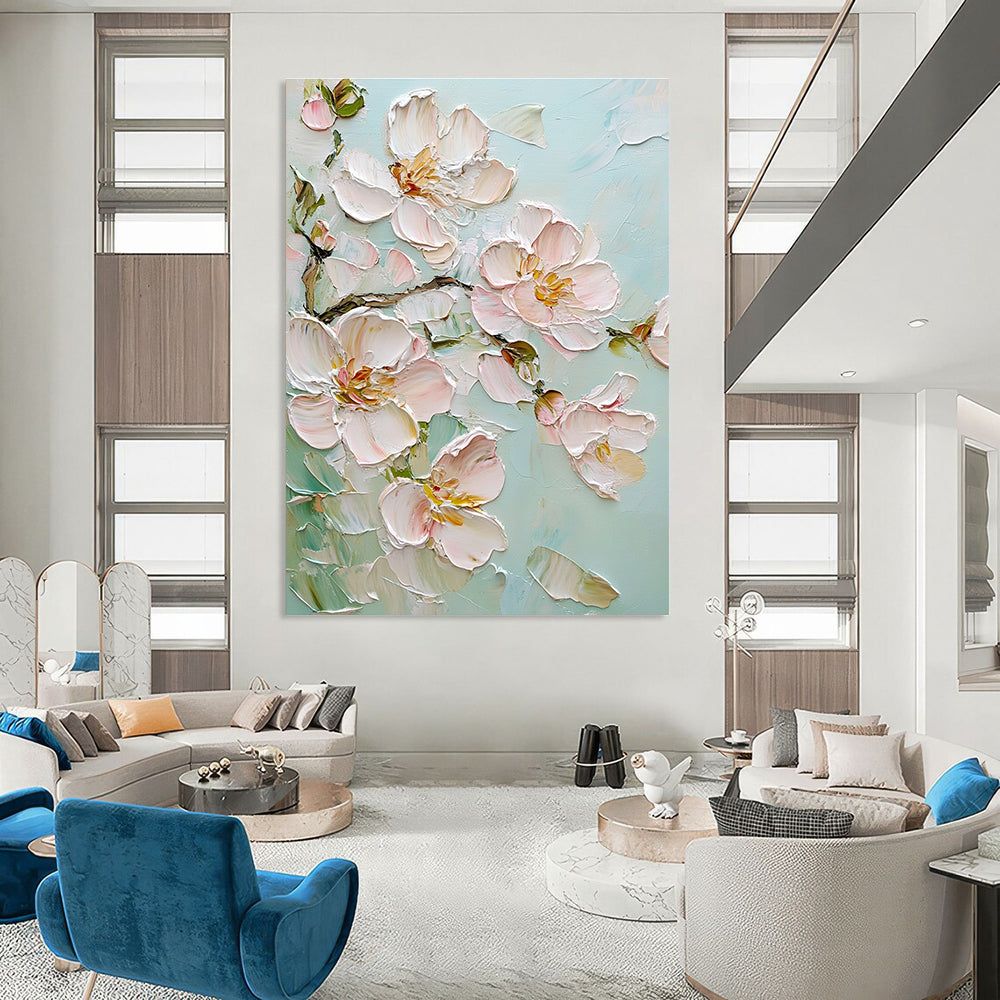 Textured Flower Blossoms Abstract Painting for Feminine - Style Bedrooms GAB1291