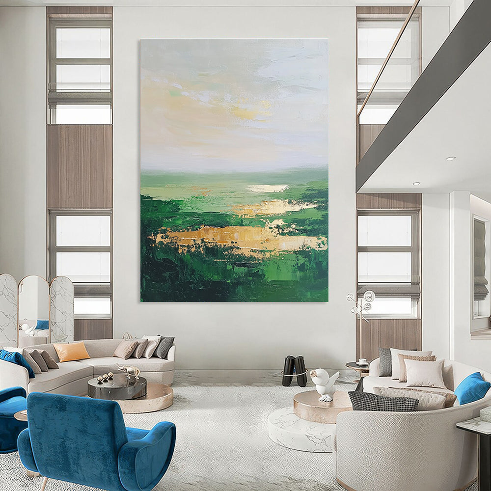 Green Horizon Abstract Painting for Nature - Lover’s Cafes GAB1304