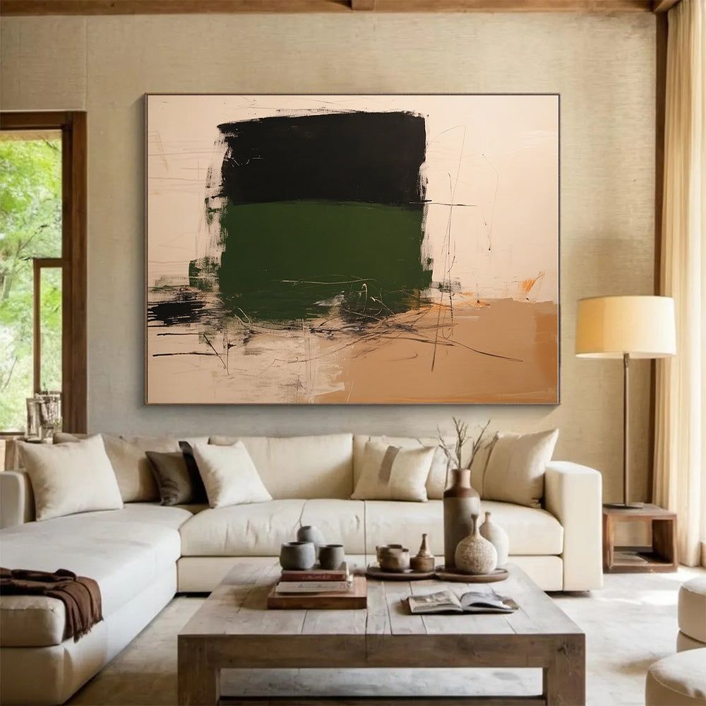 Green Black Abstract Painting with Bold Contrast WINK776