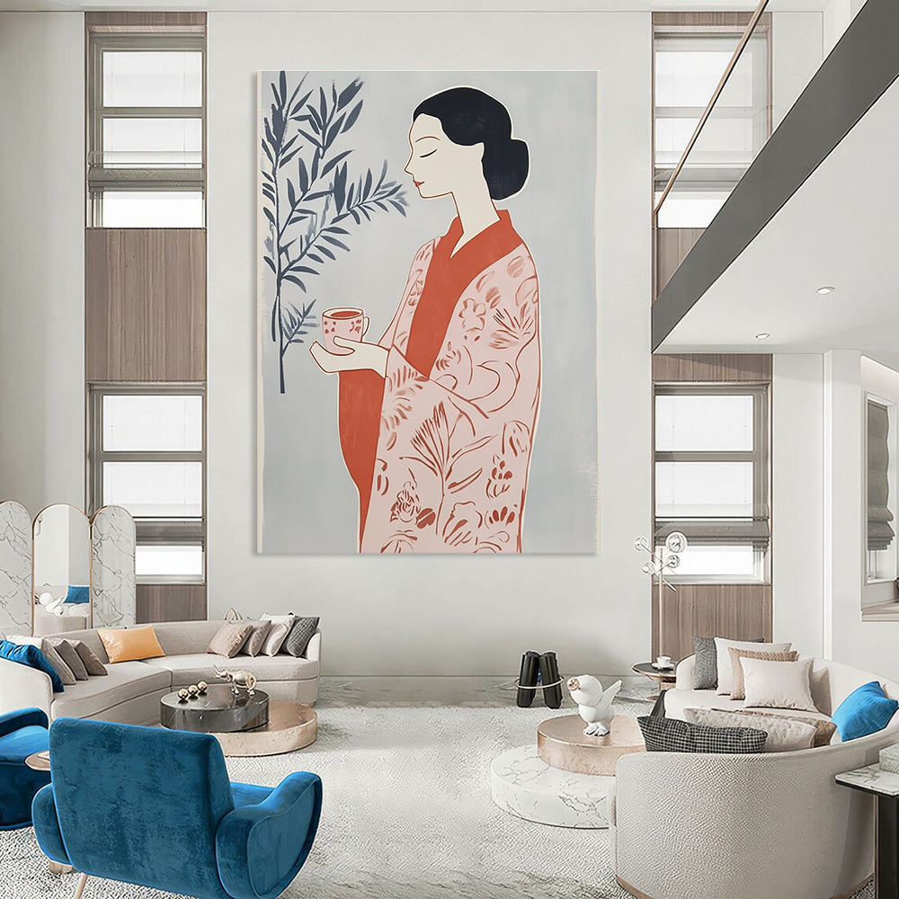 Woman with Tea Abstract Painting for Asian - Inspired Tea Rooms GAB1353