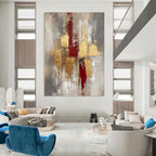 Red and Gold Textured Abstract Painting for Luxury Dining Rooms GAB0881