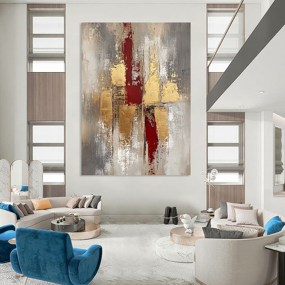 Red and Gold Textured Abstract Painting for Luxury Dining Rooms GAB0881