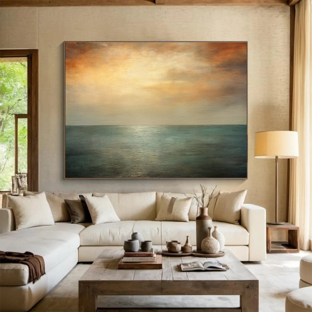 Sunset Over Sea Abstract Painting for Coastal Vibes YHT010