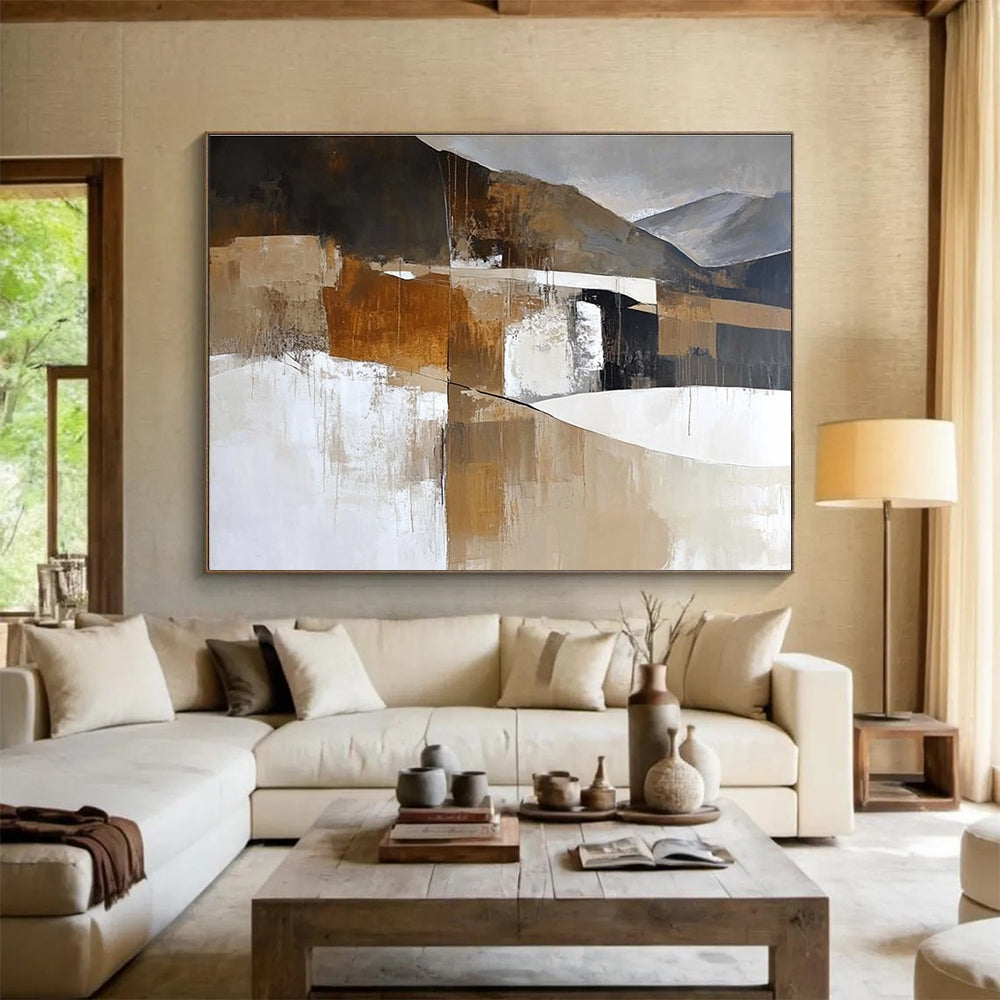 Earth - Toned Landscape Abstract Painting with Subtle, Textured Terrain ABS479