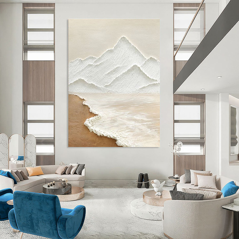 Minimalist Textured Mountain & Sea Abstract Painting for Serene Spaces HENG273