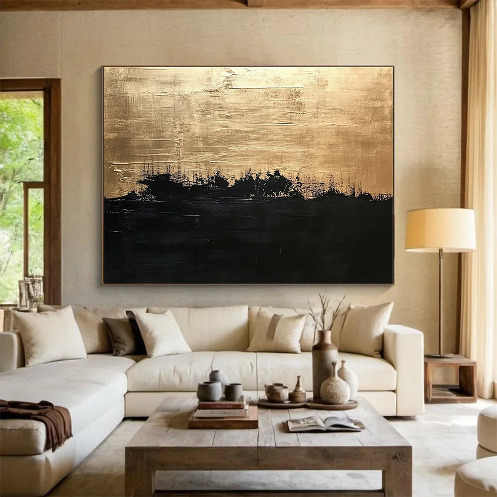 Gold and Black Divide Abstract Painting with Opulent Contrast WINK130