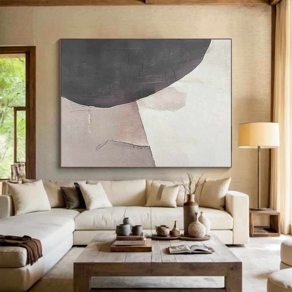 Gray and Beige Abstract Painting with Minimalist Shapes WINK846