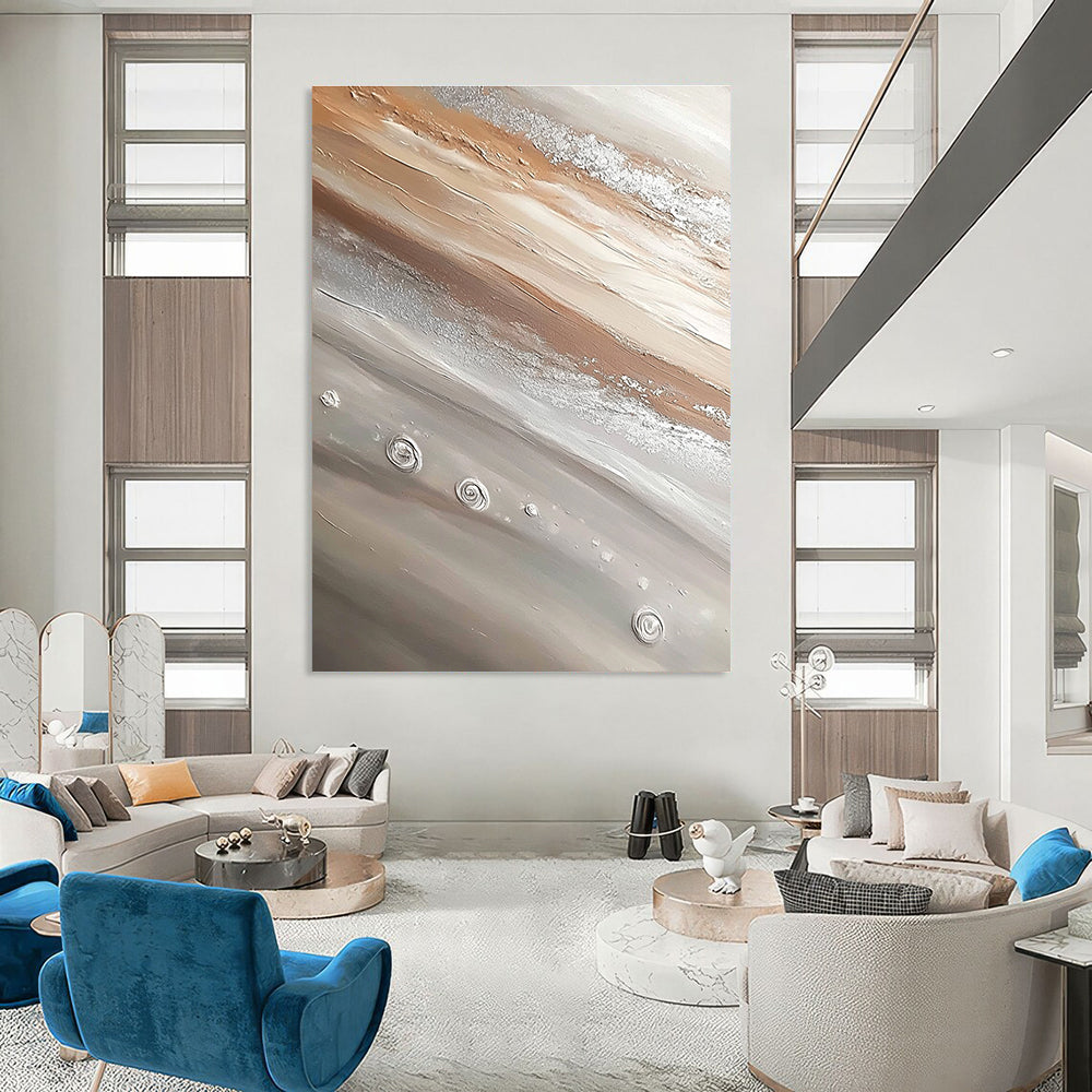 Beige and Silver Textured Art - Tactile Minimalist Abstract Painting GAB0441