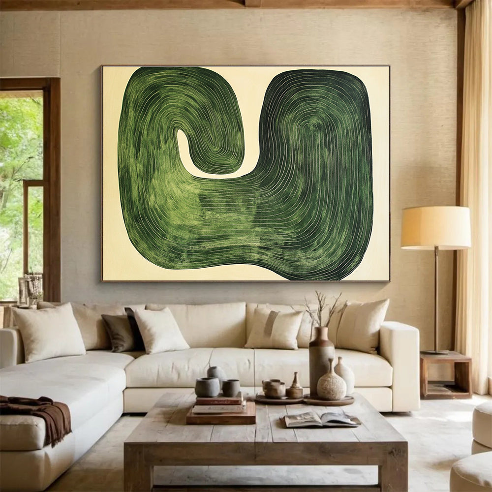 Green Wavy Abstract with Concentric Lines Abstract Painting ABS363