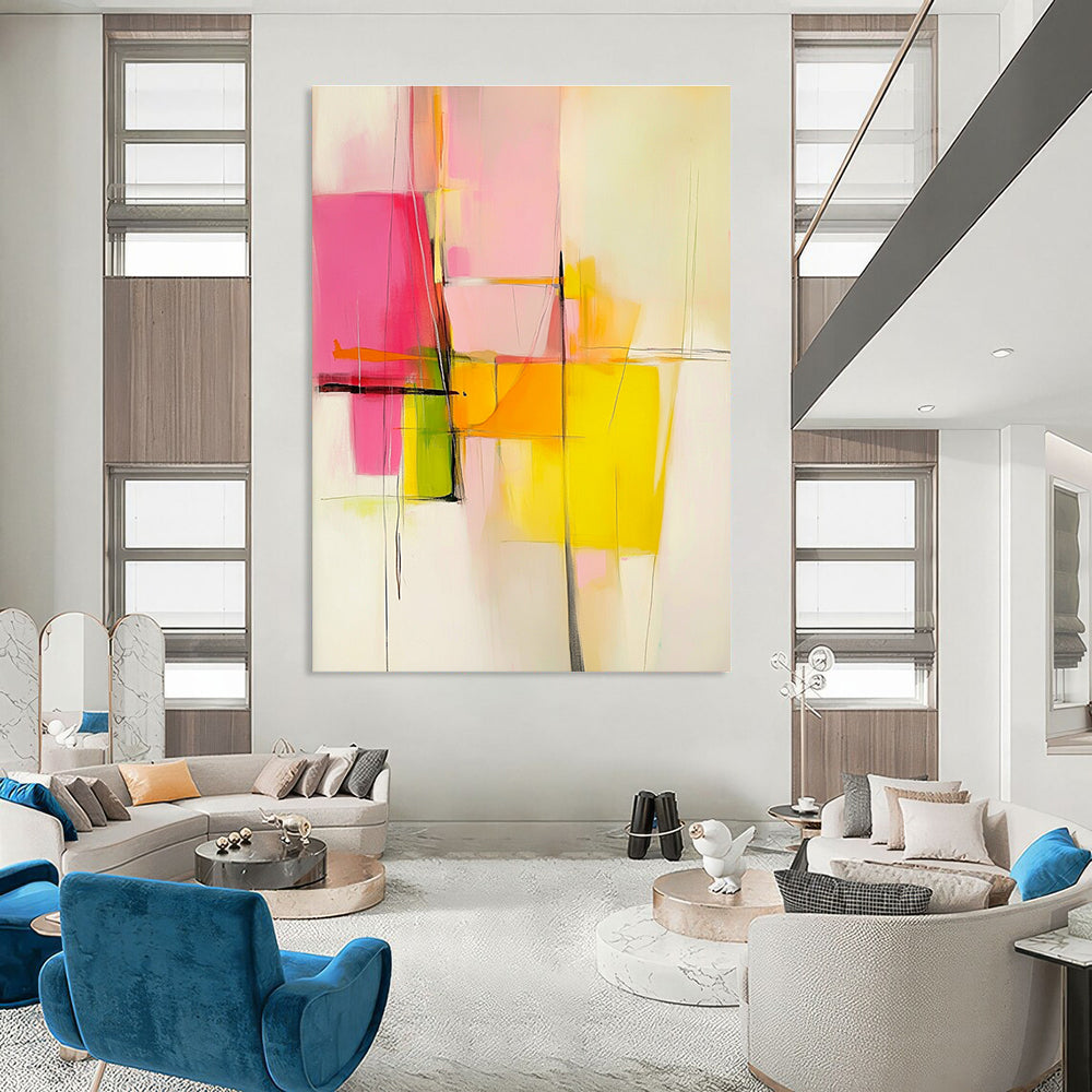 Pink and Yellow Abstract Painting for Feminine - Inspired Fashion Studios GAB0917