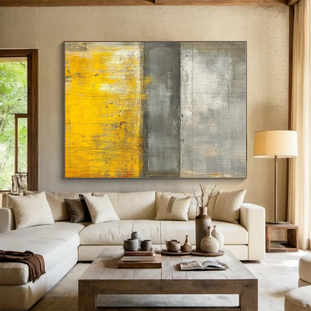 Gray Yellow Abstract Painting with Bold Contrast WINK541