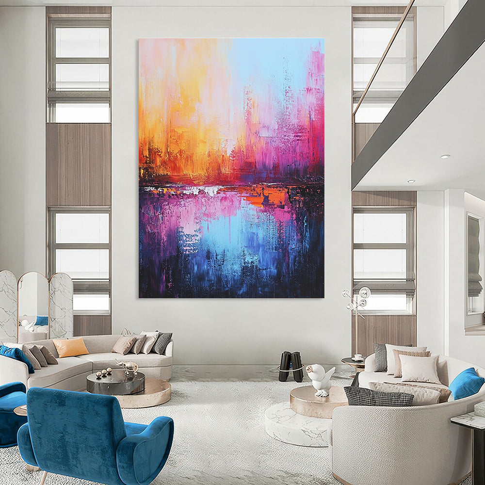 Colorful Cityscape Sunset Abstract Painting for Vibrant Rooftop Bars GAB0805