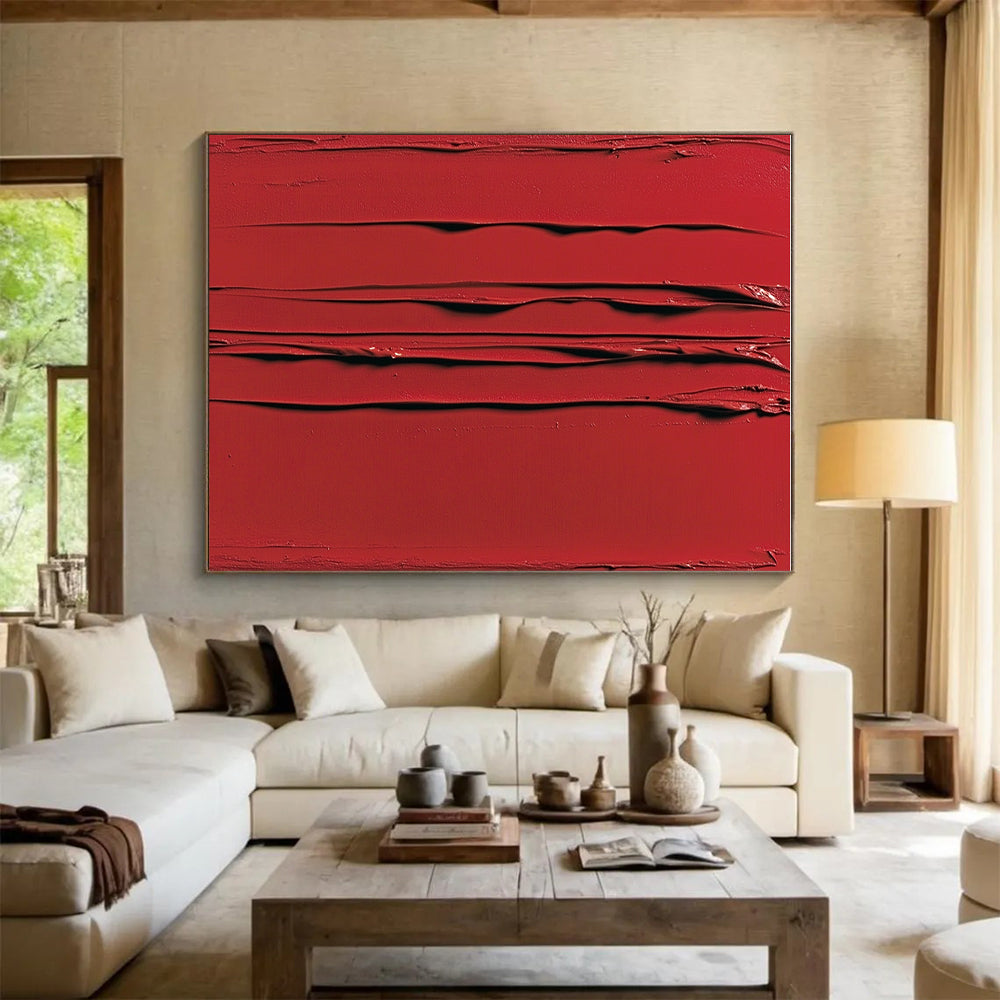 Red Textured Stripes Abstract Painting with Bold Energy WINK101
