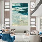 Textured Blue - Green Abstract Painting for Coastal - Inspired Home Offices HENG176