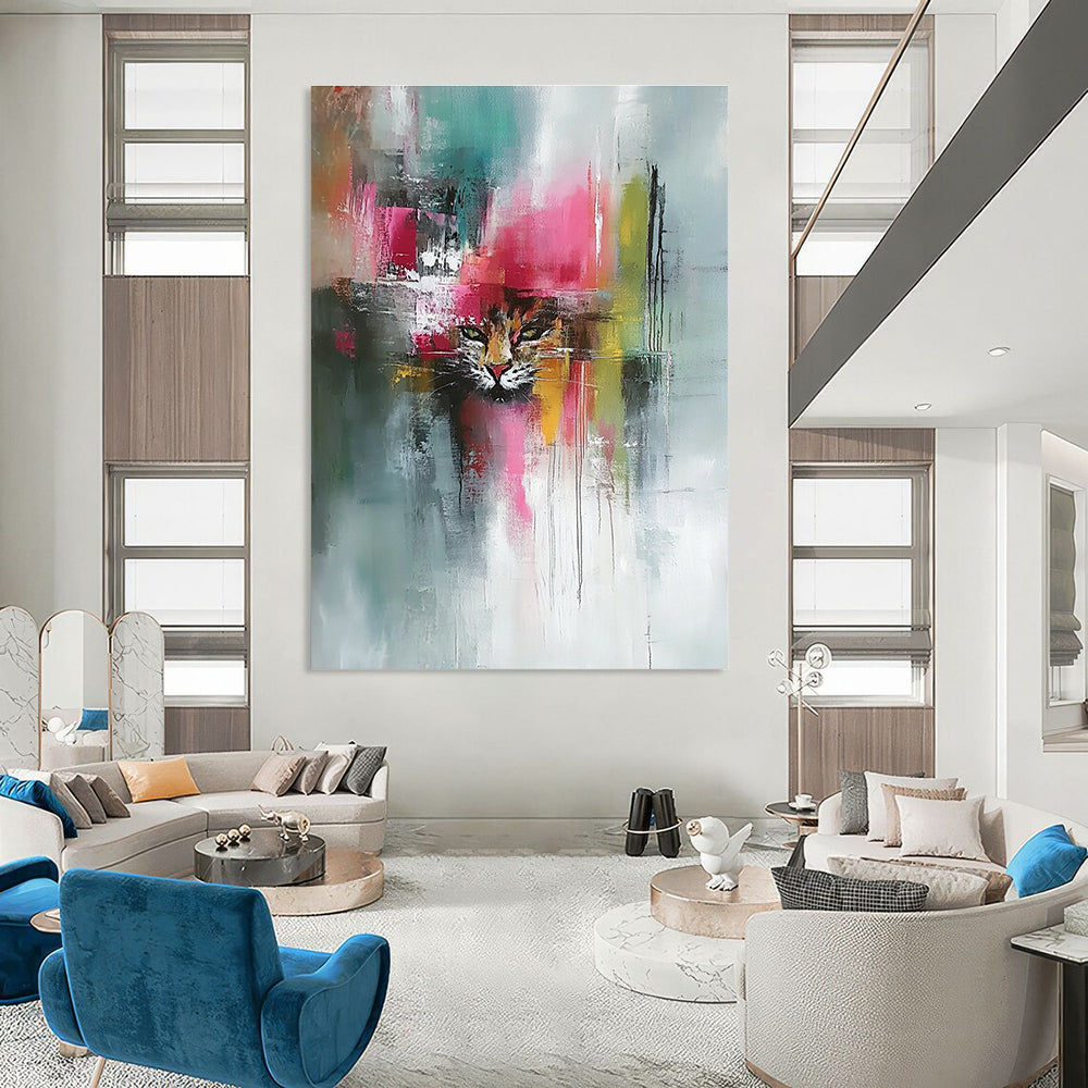 Colorful Cat Abstract - Expressive Feline Abstract Painting GAB0641