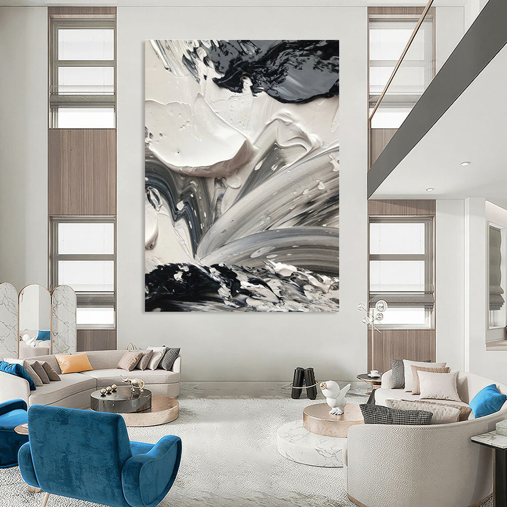 Monochrome Textured Abstraction Painting for Modern Galleries HENG440