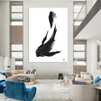 Minimalist Black Ink Fish Painting for Zen - Inspired Home Offices HENG181