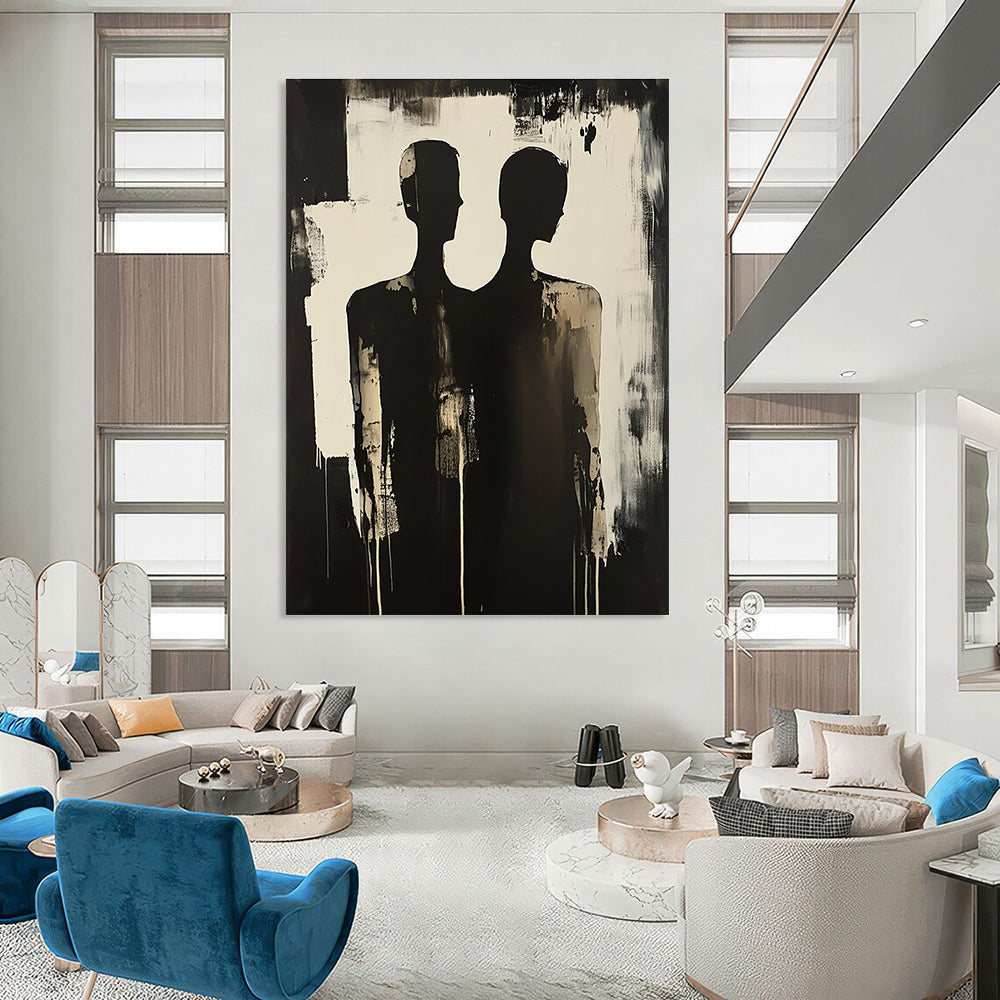 Paired Silhouettes Abstract Painting with Dramatic Contrast GAB0025