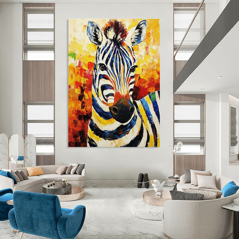 Colorful Zebra Portrait Painting with Artistic Stripes GAB0107