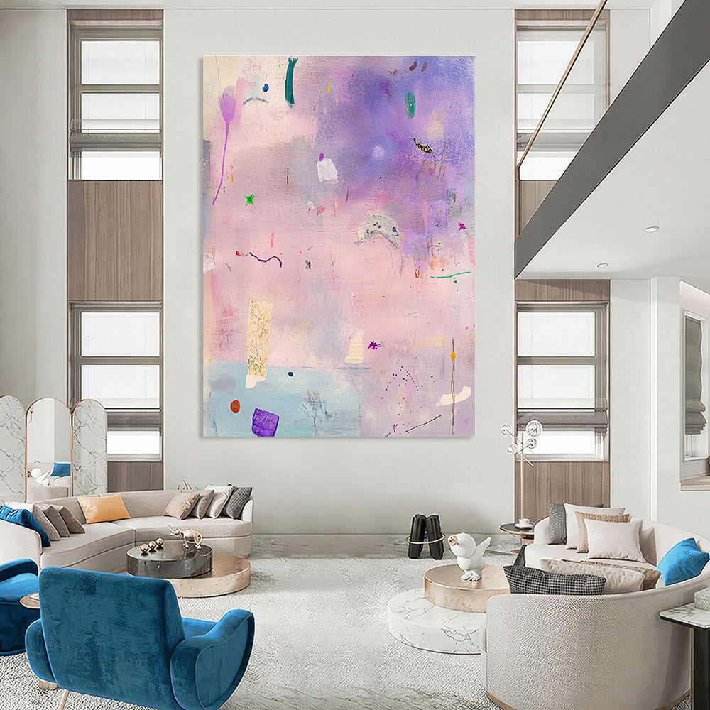 Purple and Pink Abstract Scatter Painting of Whimsical Freedom GAB0177