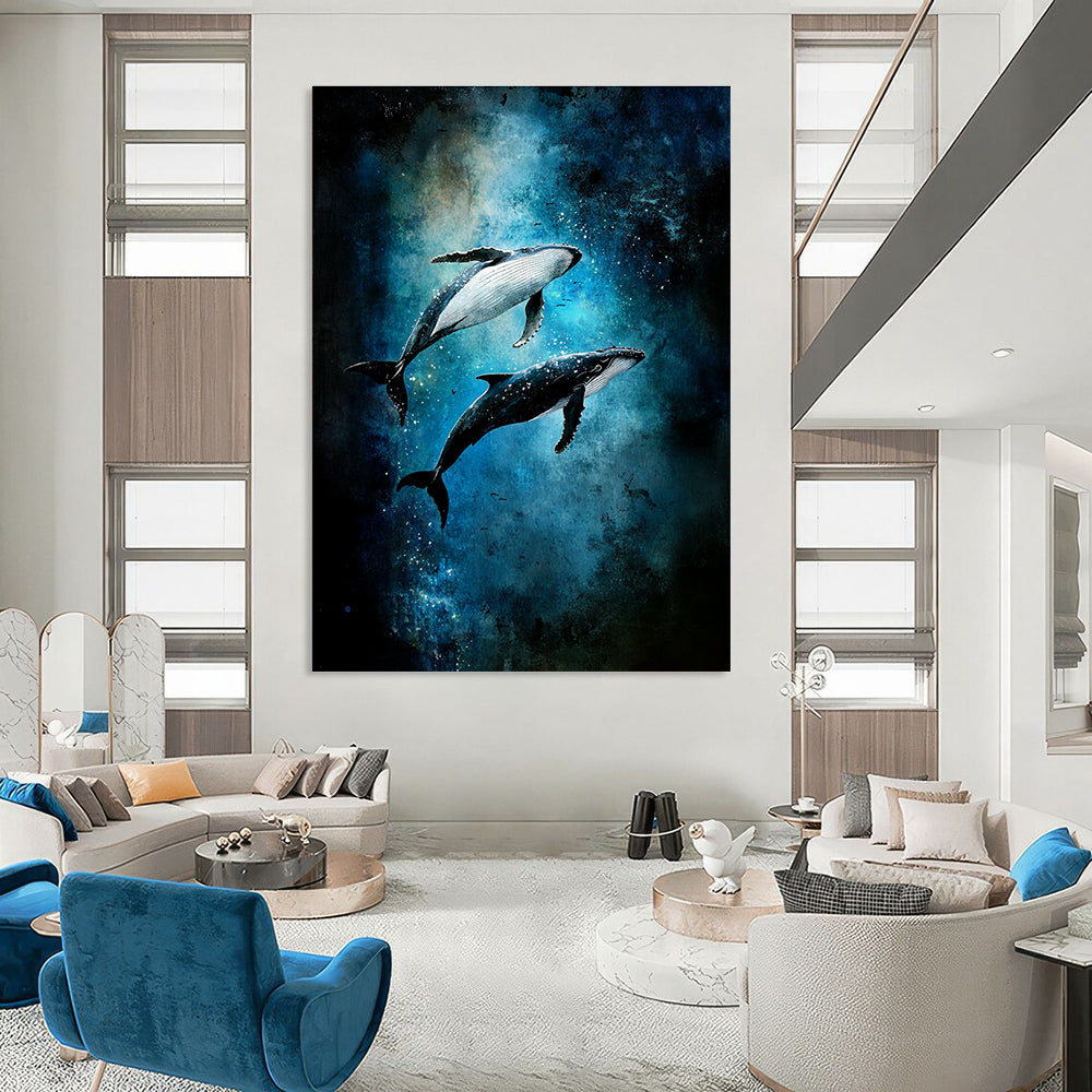 Whales in Starry Ocean Magical Abstract Painting for Kids’ Rooms GAB1513