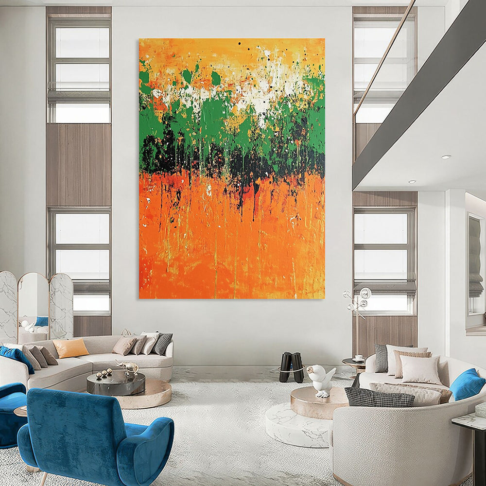 Orange Green Abstract - Energetic Abstract Painting GAB0637
