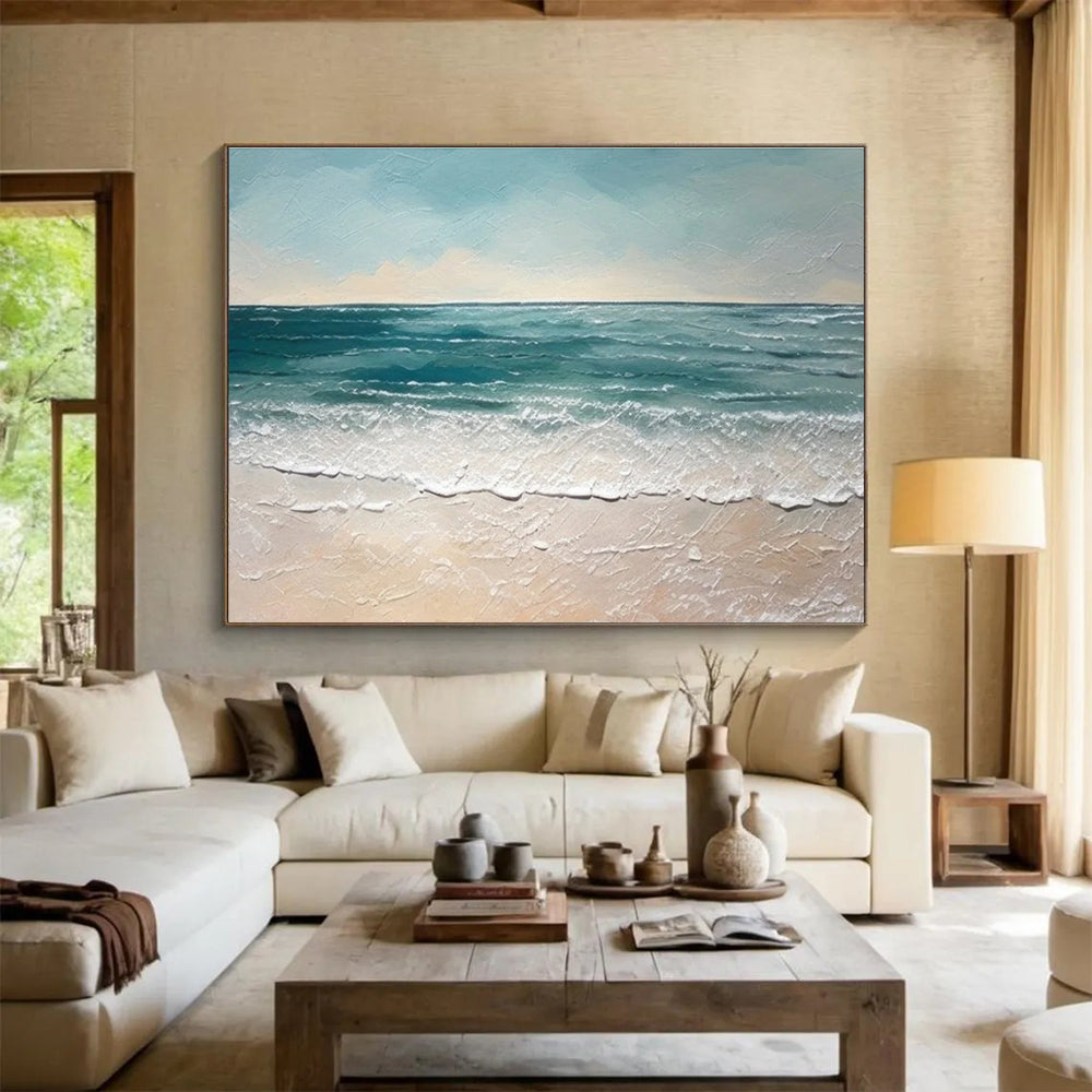 Textured Seaside Scene Abstract Painting for Coastal Vibes YHT061
