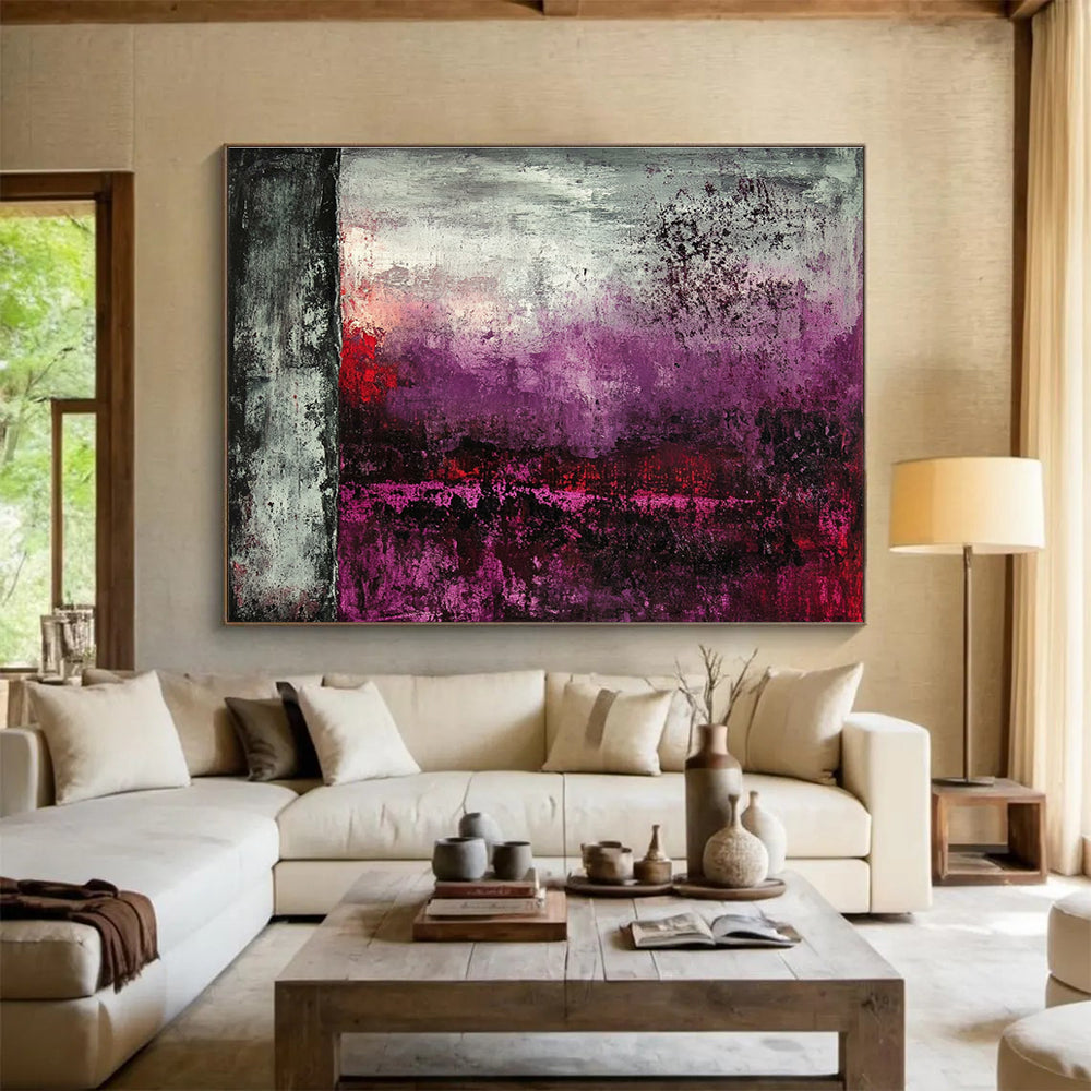 Purple - Gray Abstract Landscape Painting with Moody, Atmospheric Depths ABS492