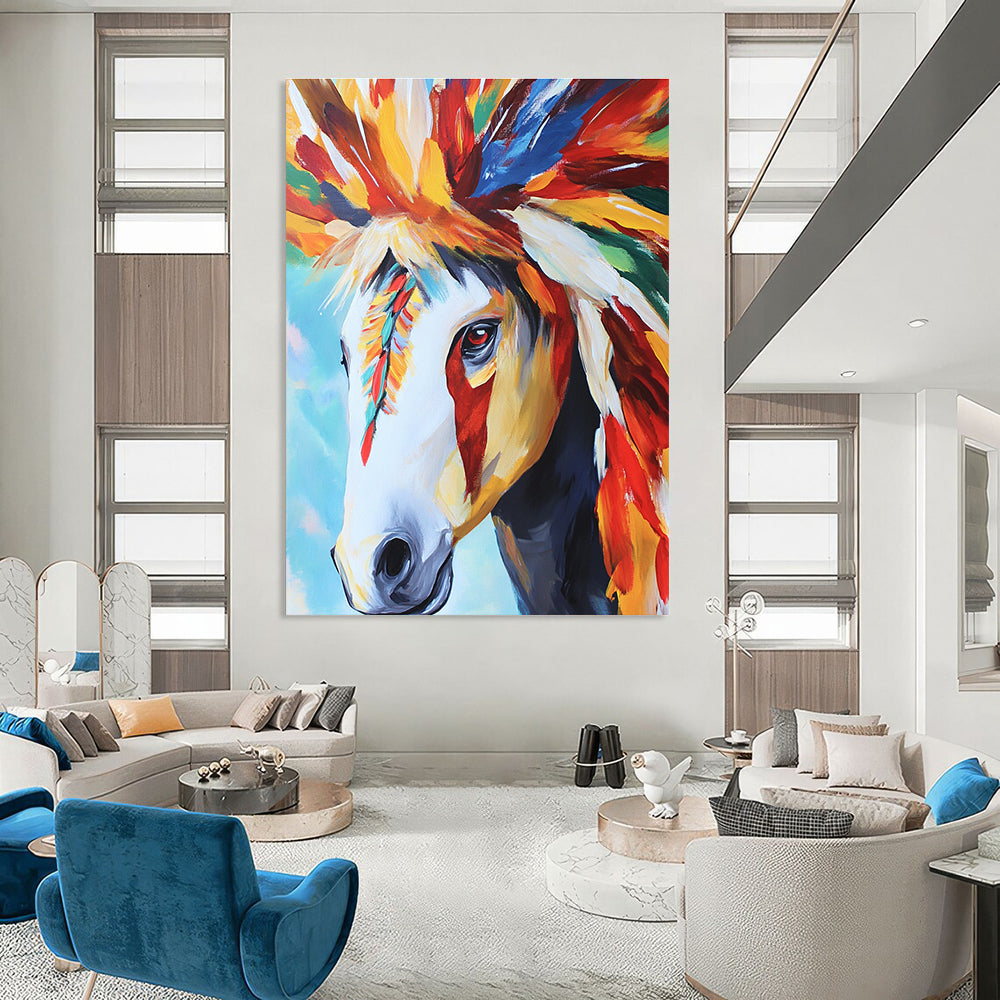 Colorful Horse Portrait Abstract Painting for Bohemian - Style Salons GAB1264