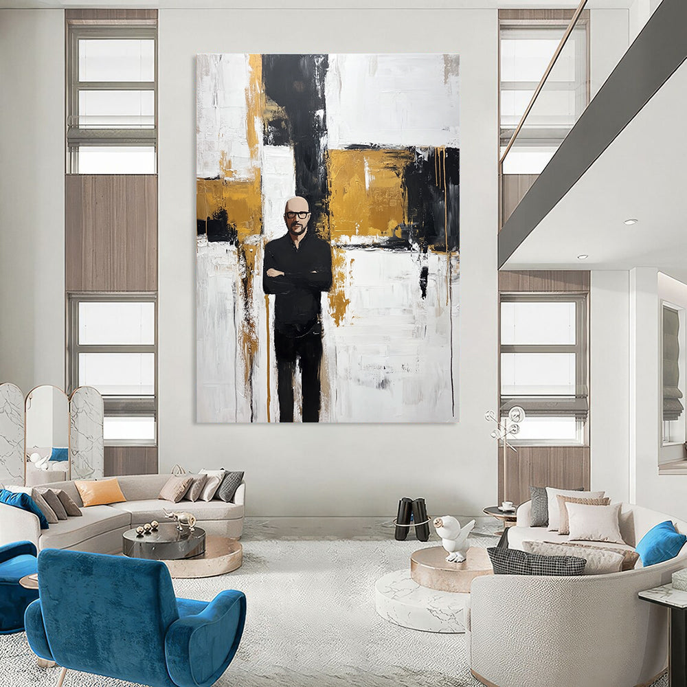 Figure in Black Against Abstract Background - Modern Figurative Abstract Art GAB0457