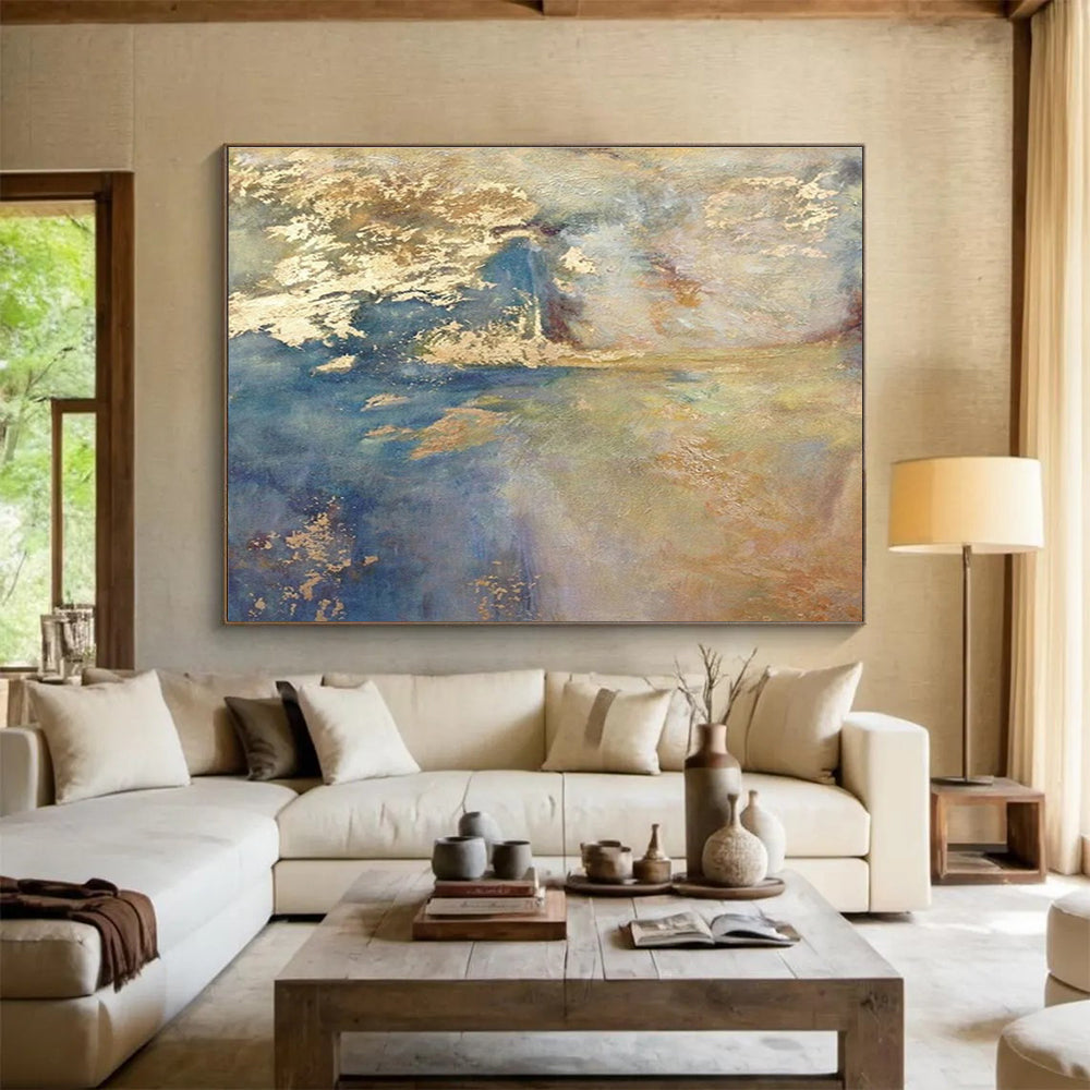 Blue and Gold Abstract Painting for Opulent Yacht Clubs YHT399