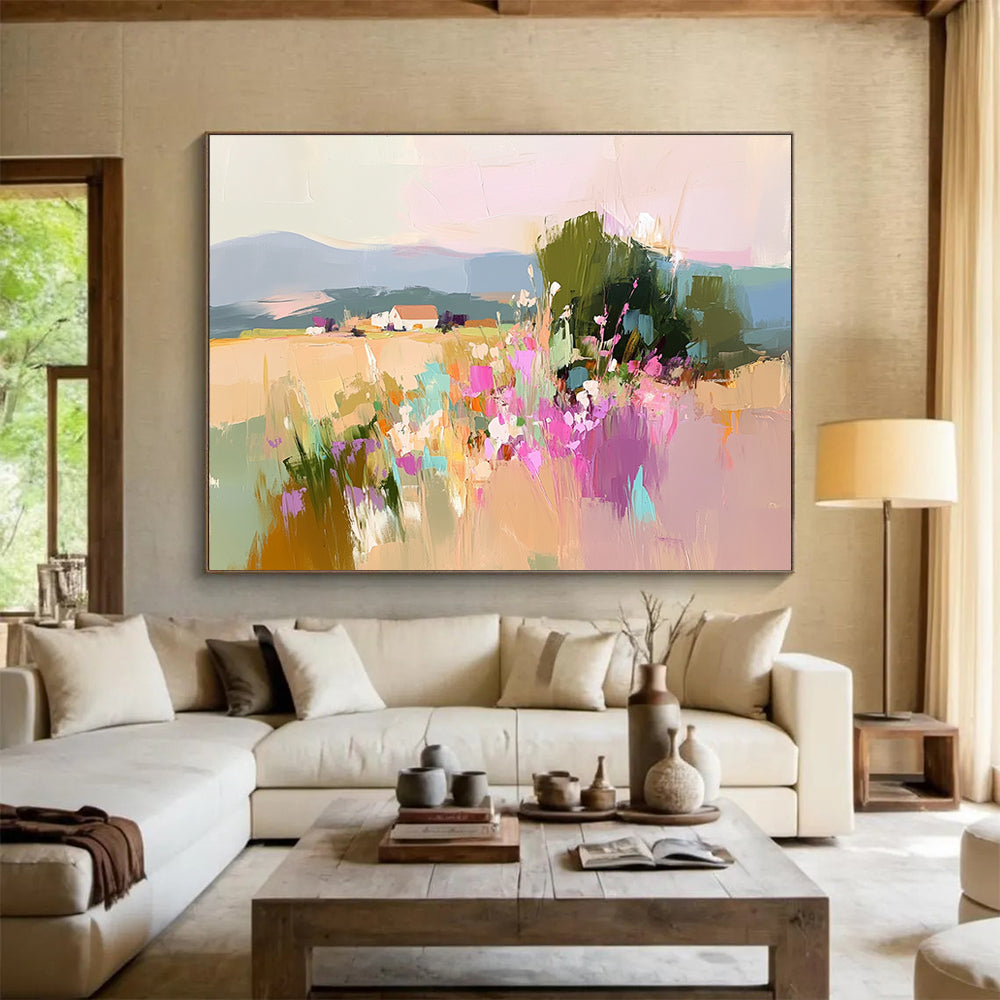 Colorful Rural Landscape Abstract Painting with Vivid Hues ABS263