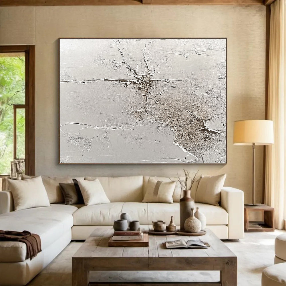 Cracked White Surface Abstract Painting with Textured History WINK095