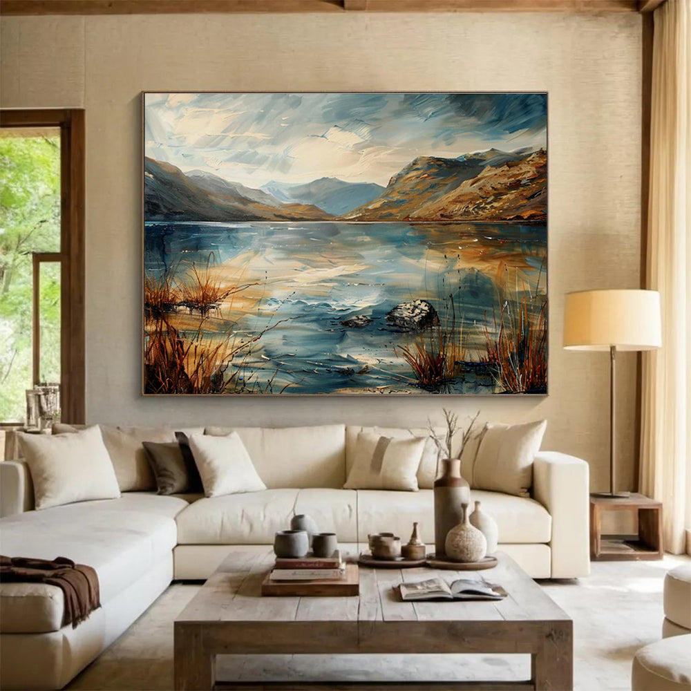 Lake and Mountain Abstract Painting for Nature - Lover Bedrooms YHT403