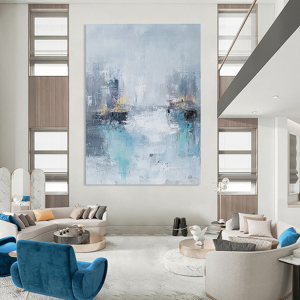 Misty City River - Urban Landscape Abstract Painting GAB0630
