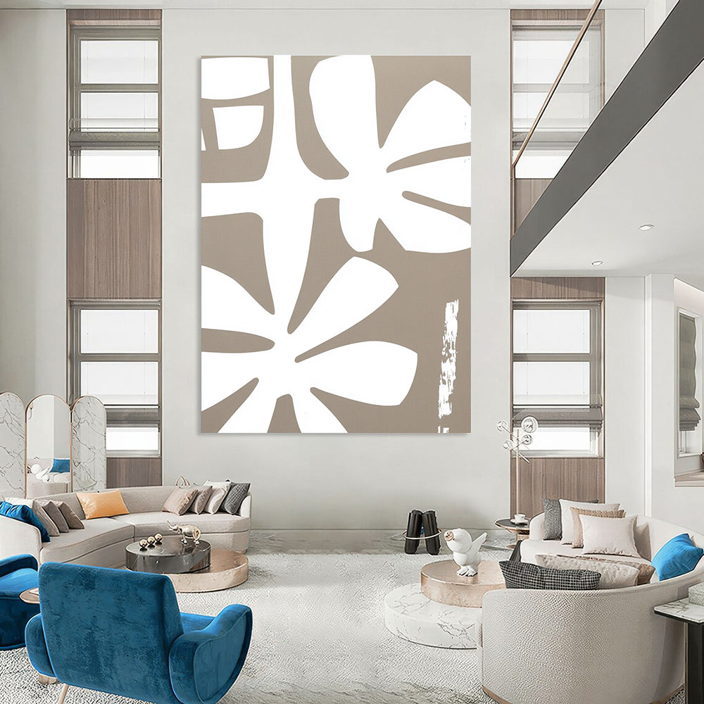 White Floral Shapes on Beige - Stylized Botanical Art GAB0401