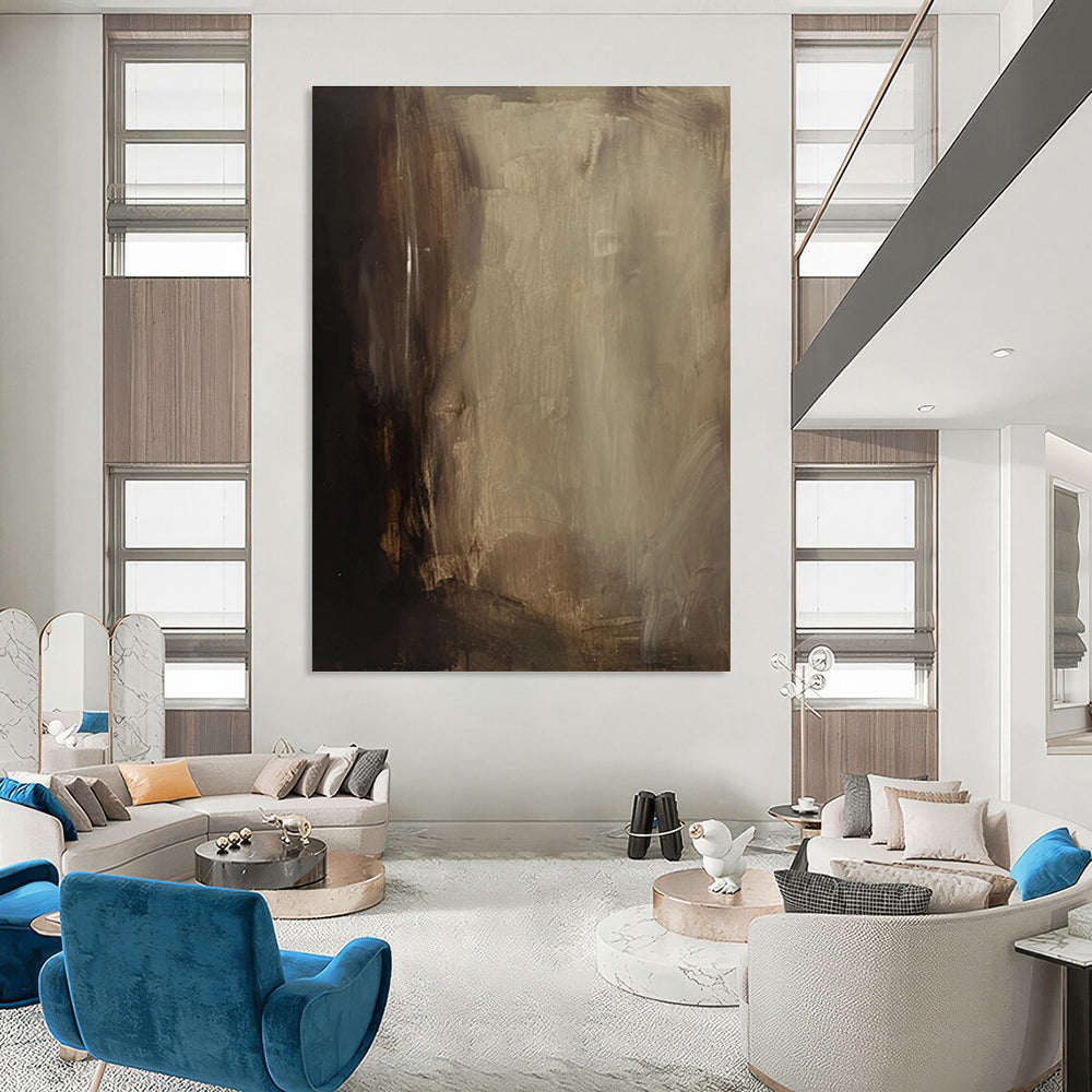 Dark Earth - Toned Abstract Painting for Industrial - Style Lounges HENG511