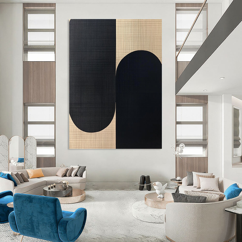 Black and Beige Oval Shapes Abstract Painting for Monochrome - Themed Spaces GAB1357