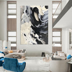 Black and White Swirl Abstract Painting for Minimalist Home Studies GAB1314