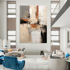 Neutral - Toned Abstract Composition Painting for Elegant Dining Rooms HENG112