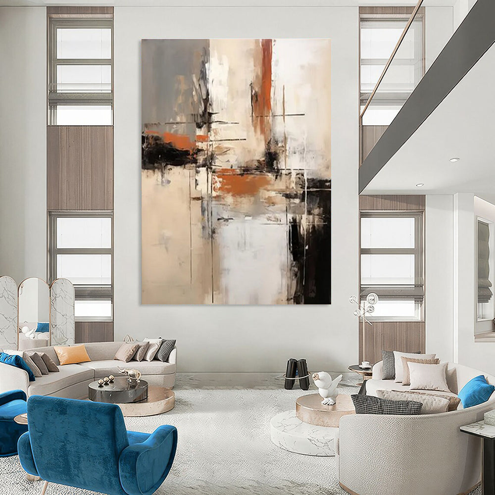 Neutral - Toned Abstract Composition Painting for Elegant Dining Rooms HENG112