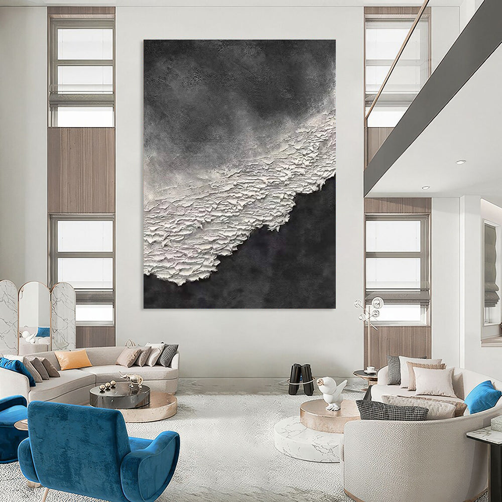 Black and White Textured Abstract Painting for Monochrome - Lover Spaces HENG339